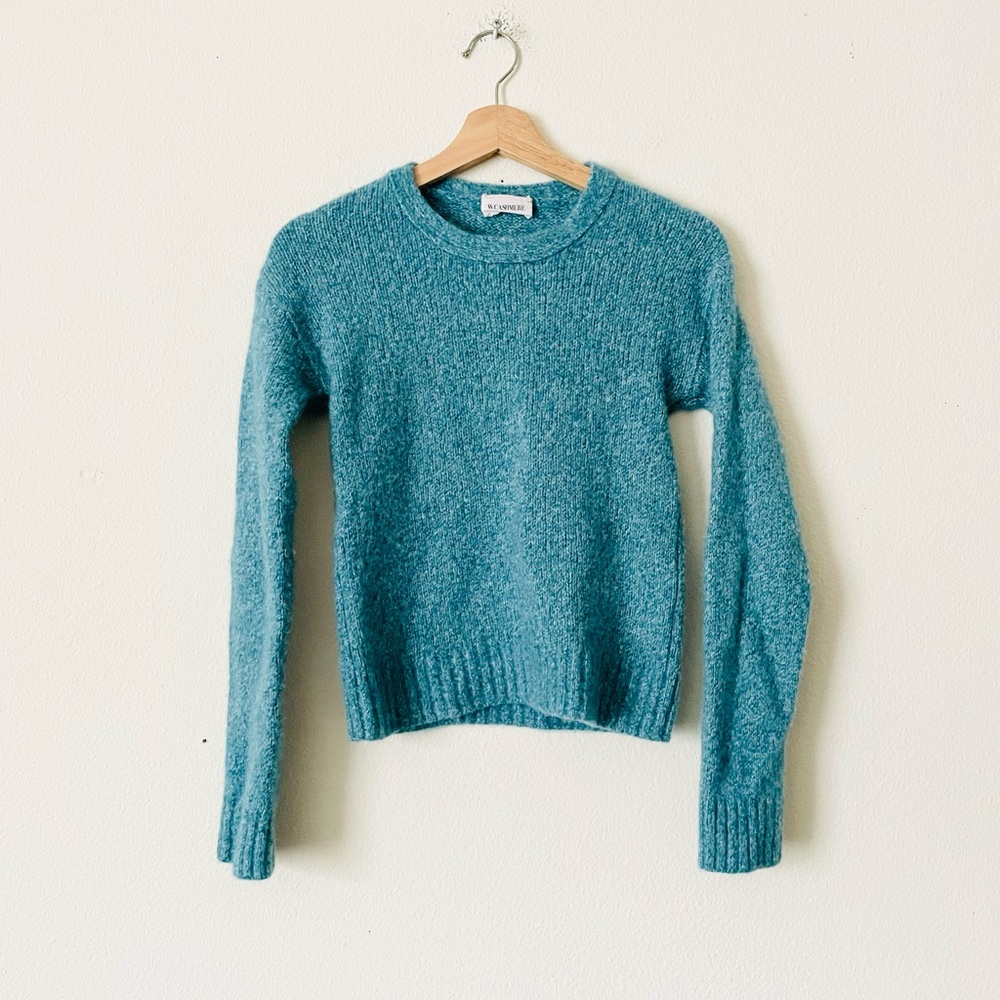 W.CASHMERE XS teal blue cashmere & silk crewneck knit sweater